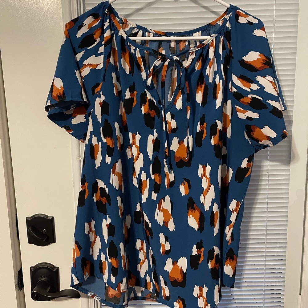 Stylish Blue, Brown, Black, & White Patterned Women's Top